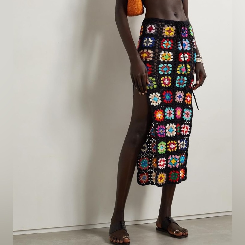 ALIX PINHO Love Squares Long Skirt in Crocheted Cotton
